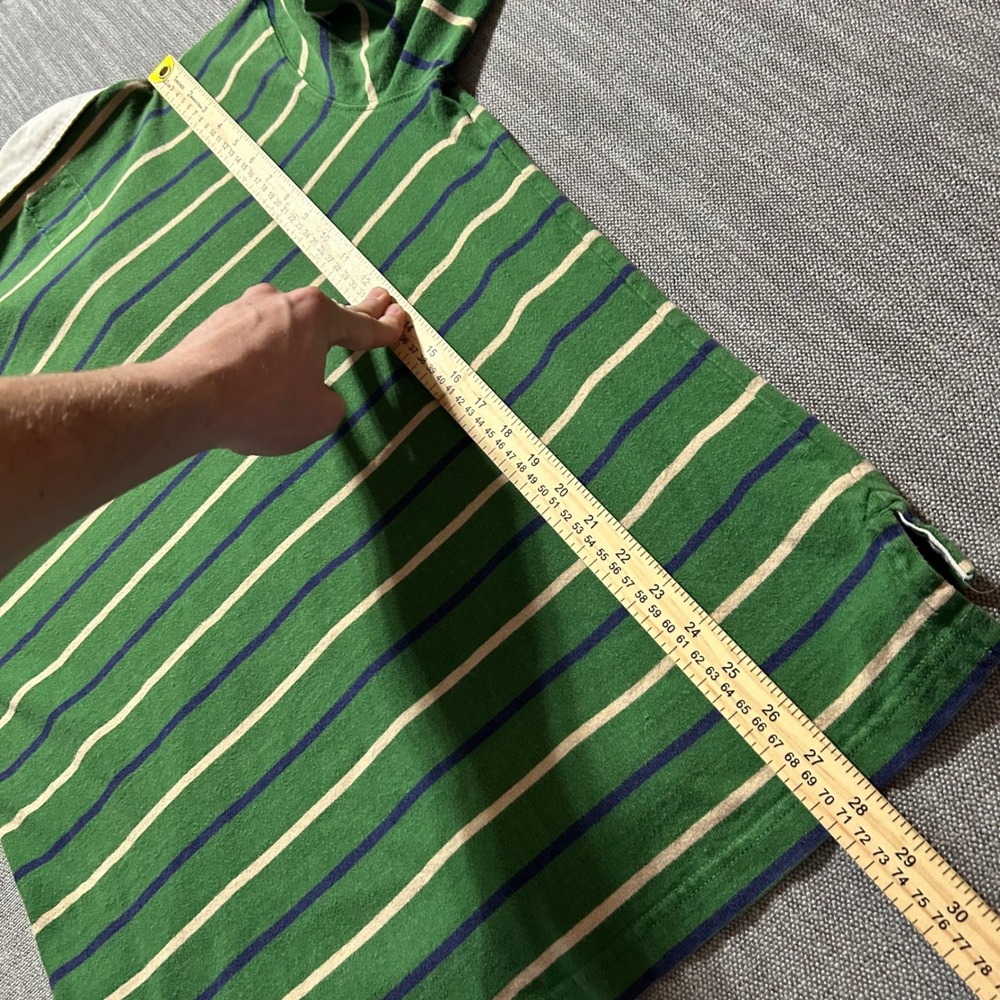 VTG Lands End Rugby Shirt Mens M Green Striped Long Sleeve Contrast Collar - Picture 8 of 9